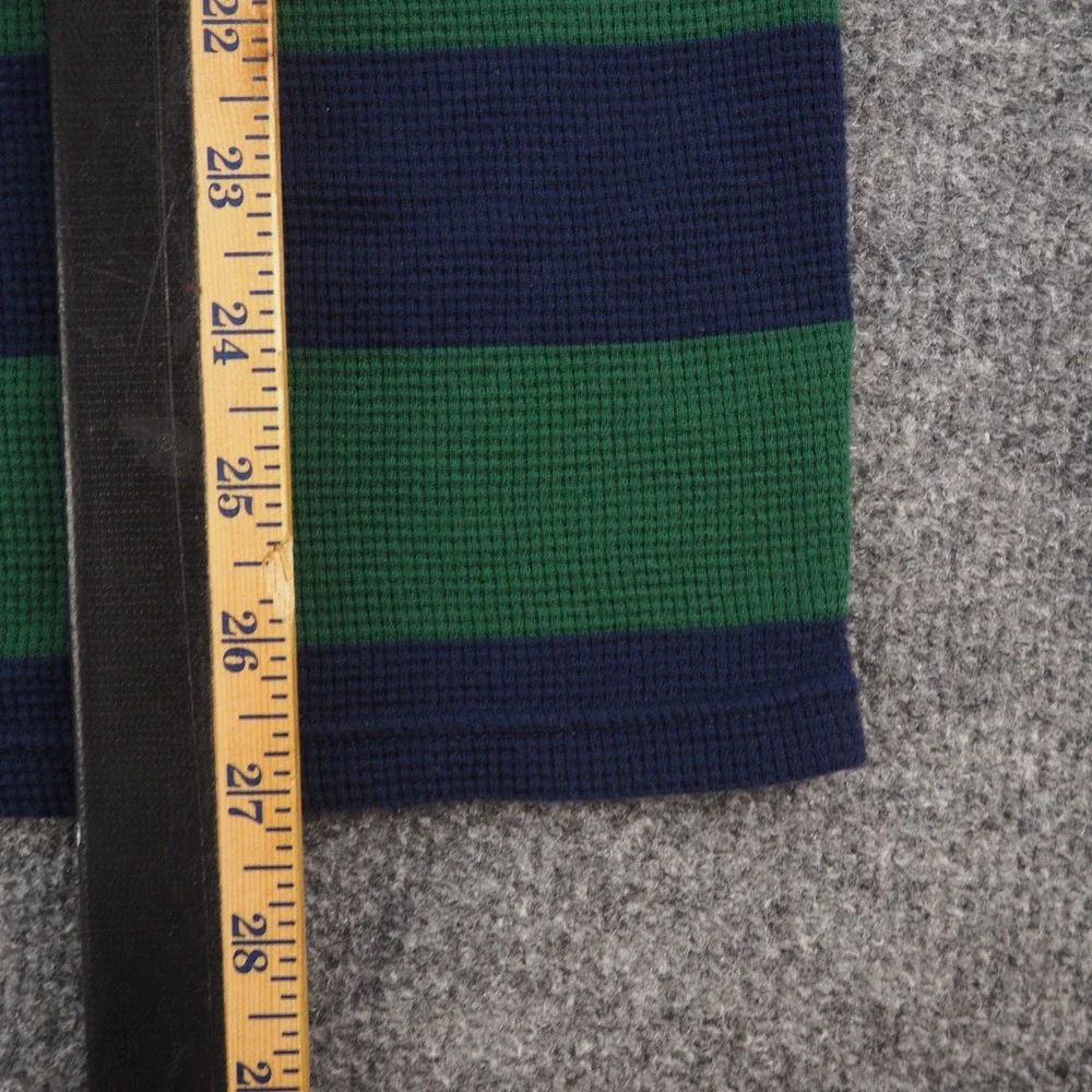 Polo Ralph Lauren Waffle Knit Men XL Green Blue Striped Thermal Crewneck Sweater